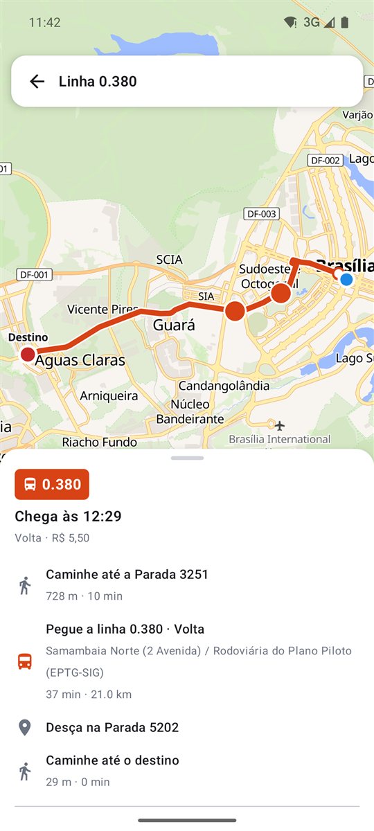 Rota com caminhada e ônibus