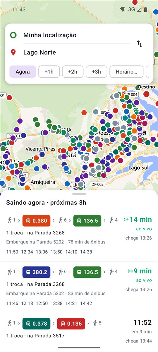Opções com troca de ônibus