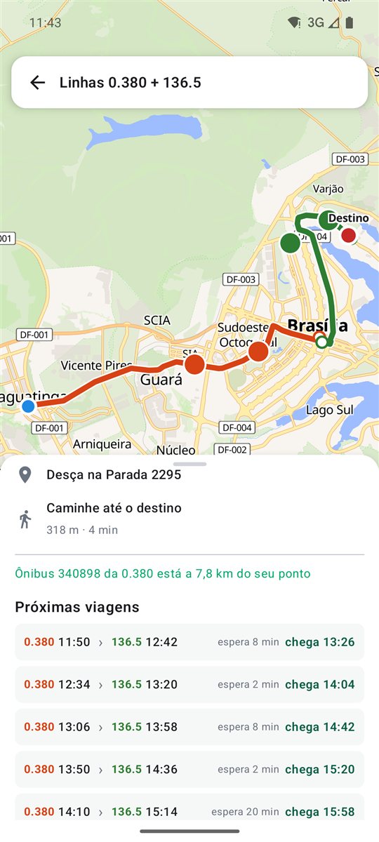 Próximas viagens com baldeação